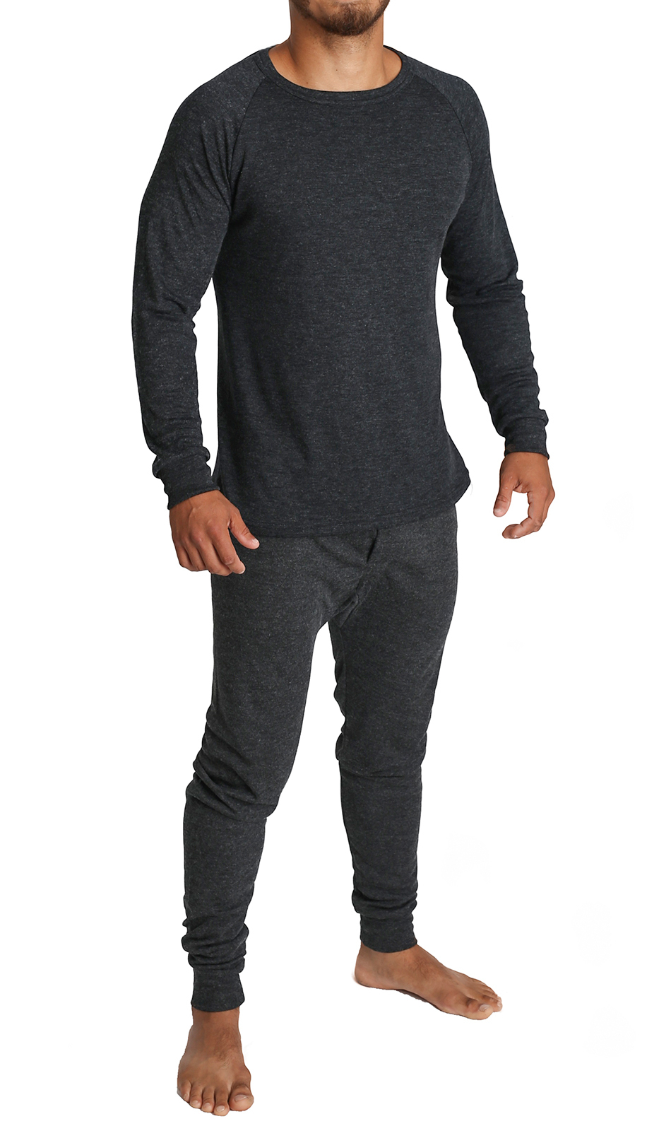 V563-BB-2PCMSET-BK-XXL-202503051821-00 2pcs Set Mens Merino Wool Blend Long Sleeve Thermal Top & Long Johns Pants Underwear - Black - XXL - Image 1