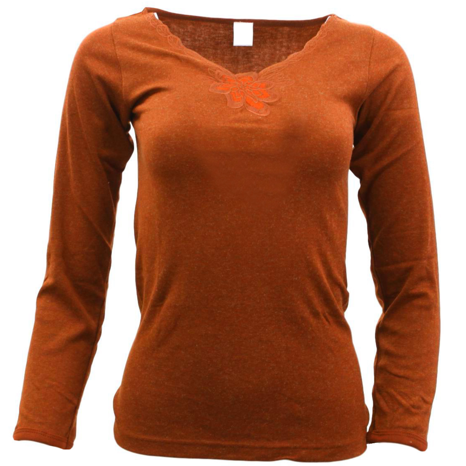 V563-BB-SI047-BUR-12_14-202503051835-00 Ladies Merino Wool Blend Long Sleeve Thermal Spencer Top Thermals Underwear - Burgundy - 12-14 - Image 1