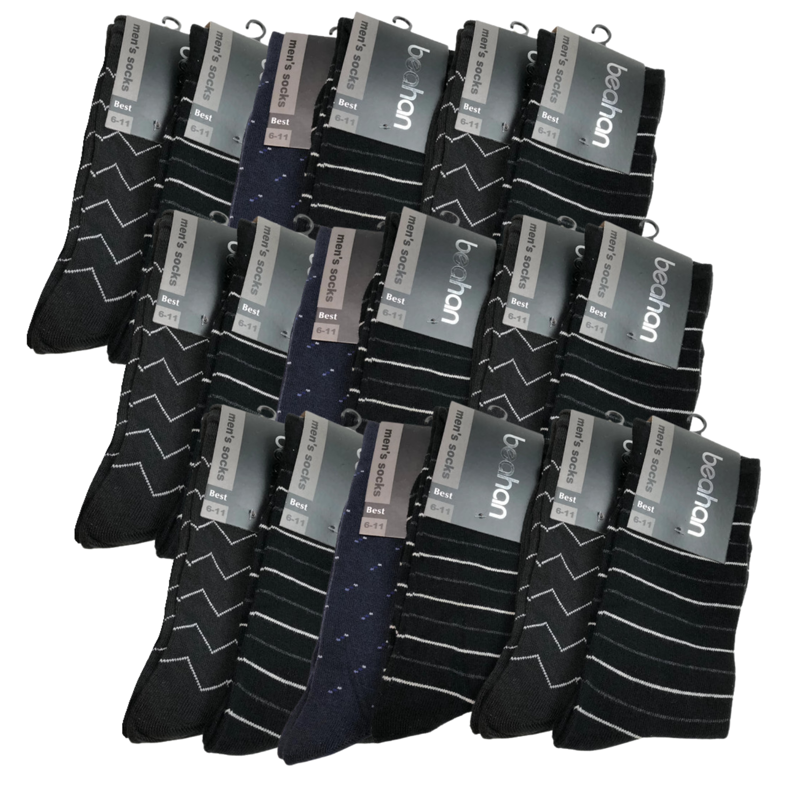 V563-BR-18BIZ0SOCKS-ASST-6-11-202503051840-00 18 Pairs COTTON BUSINESS SOCKS Mens Dress Crew Plain Work Casual BULK - Assorted - 6-11 - Image 1