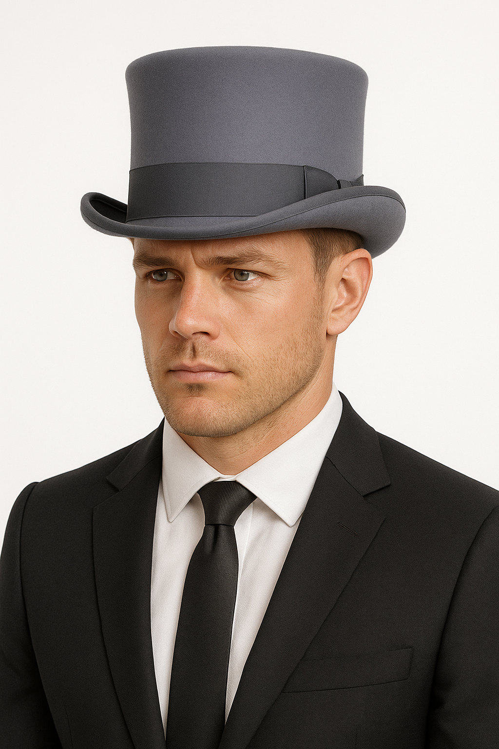 V563-BR-21180-60-GREY-202509221248-00 5.5"" Premium Australian Wool Felt Top Hat w/ Satin Lining Mad Hatter Magician Tuxedo in Grey - 60cm - Image 1