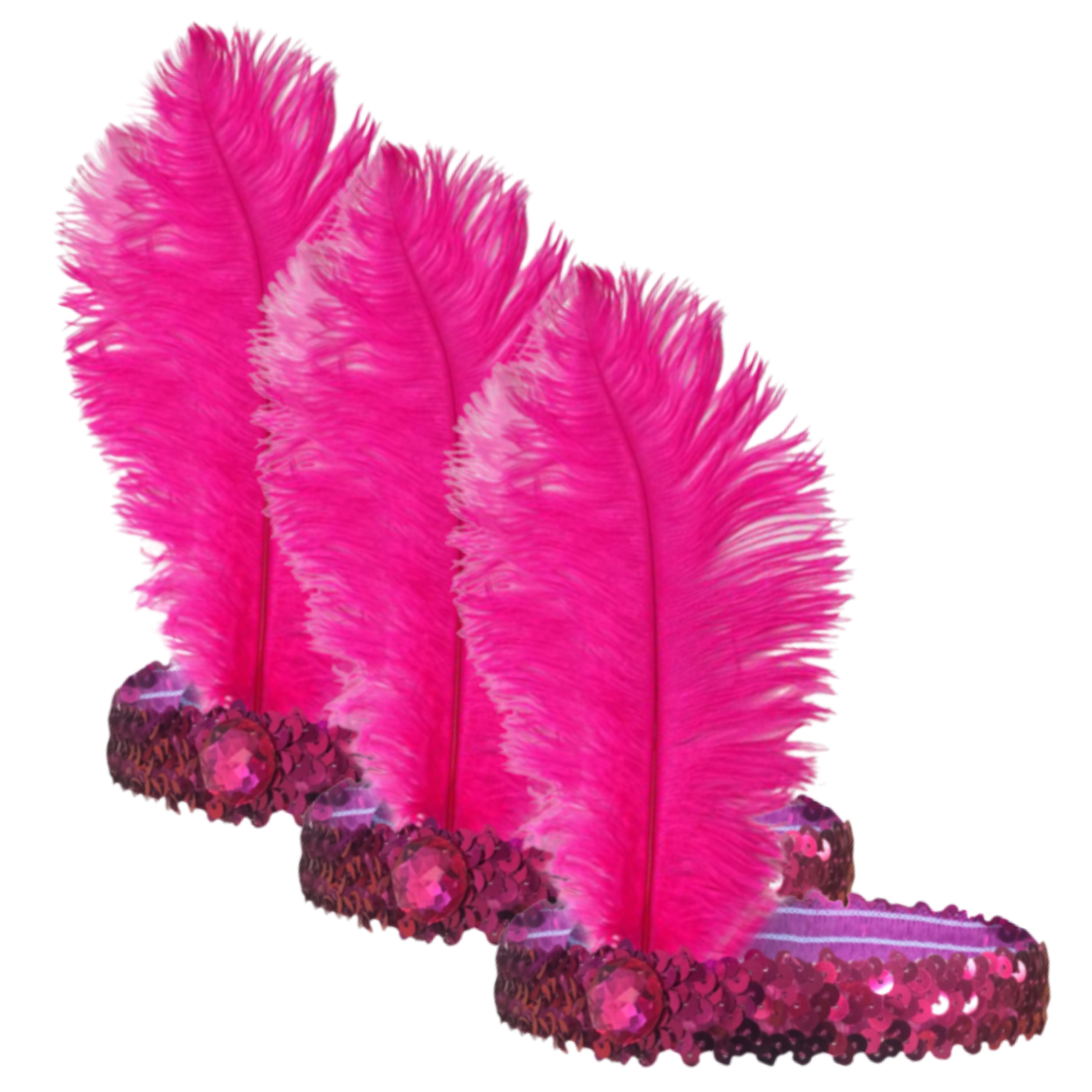 V563-BR-3FLAPPERHDBND-HTPNK-184142-00 3x 1920s FLAPPER HEADBAND Headpiece Feather Sequin Charleston Costume Gatsby - Hot Pink - Image 1
