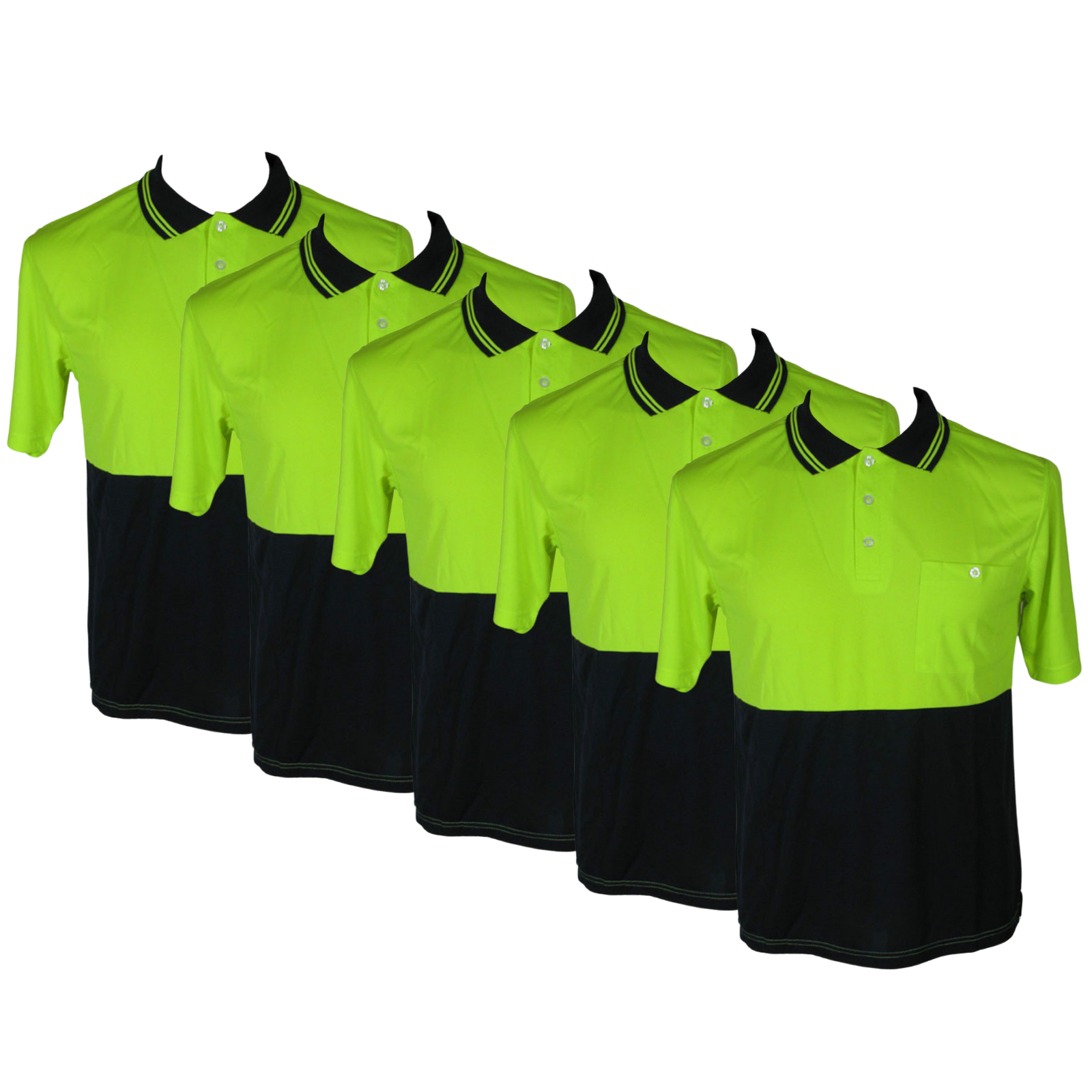 V563-BR-5WRKPOLO-YLWNAVY-XL-202503051916-00 5x HI VIS Polo Shirt Top Tee Safety Workwear Short Sleeve Breathable Mesh BULK - Yellow/Navy - XL (20) - Image 1