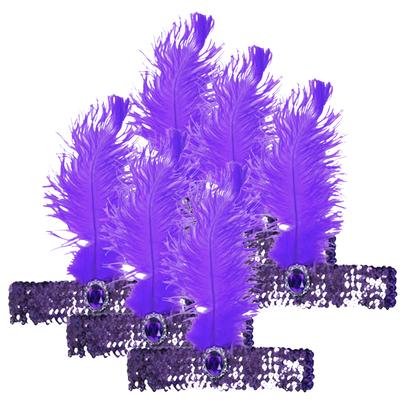 V563-BR-6FLAPPERHDBND-PUR-197210-00 6x 1920s FLAPPER HEADBAND Headpiece Feather Sequin Charleston Costume Party BULK - Purple - Image 1