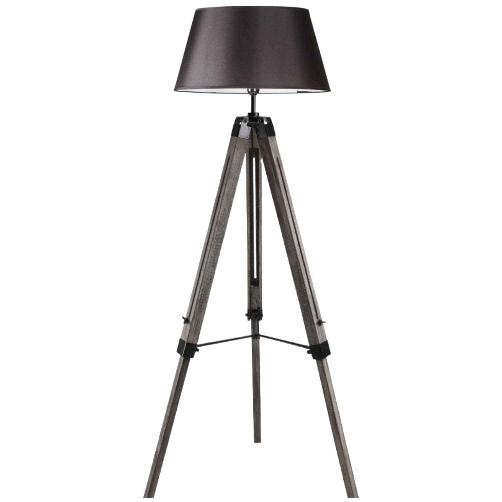V563-BR-75006-202502261545-00 LARGE TRIPOD FLOOR LAMP Linen Shade Modern Light Retro Vintage Wooden - Image 1