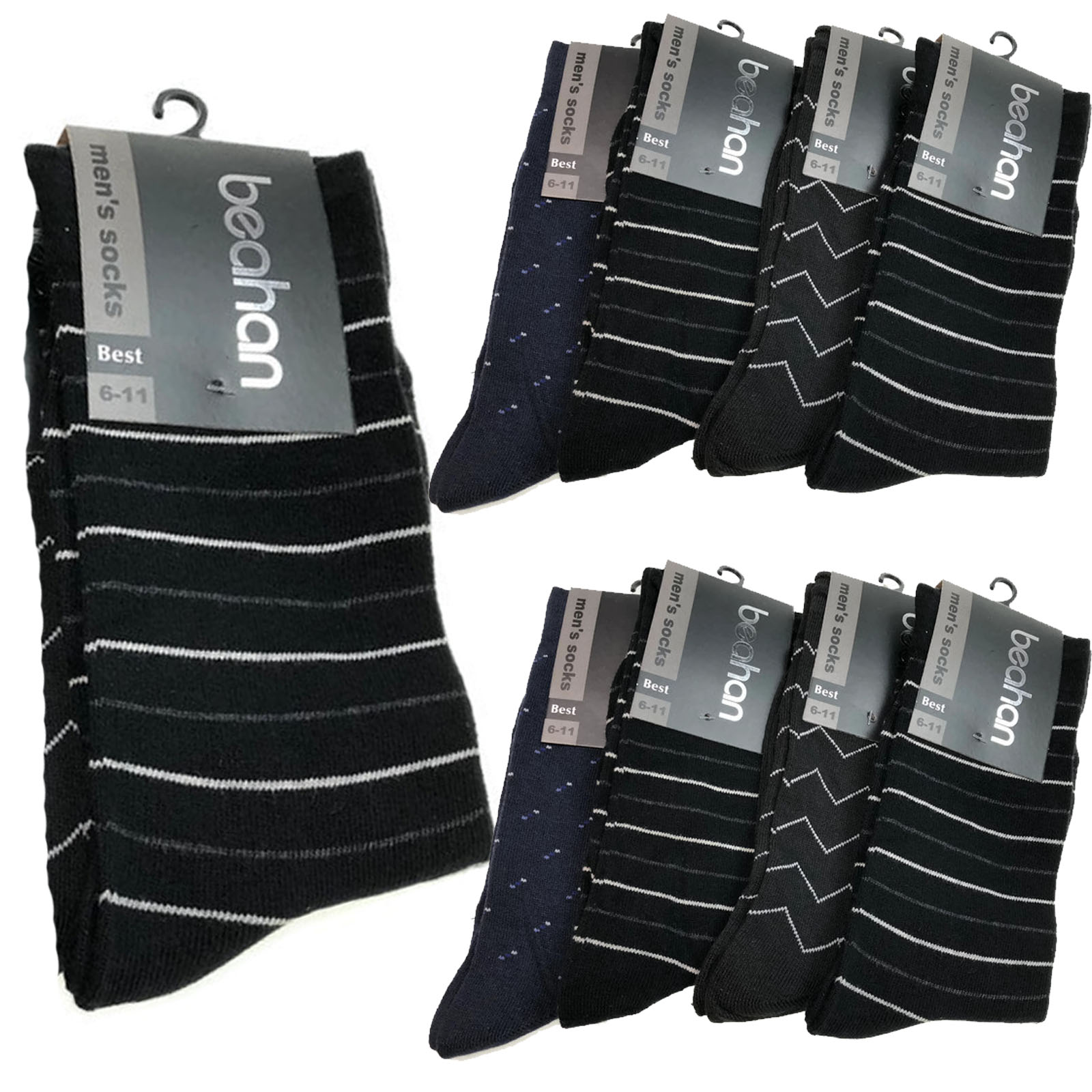 V563-BR-9CBSOCK-ASST-6-11-202503051925-00 9 Pairs COTTON BUSINESS SOCKS Mens Dress Crew Plain Work Casual BULK - Assorted Pack - 6-11 - Image 1