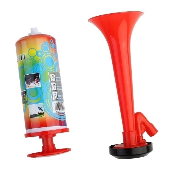 V563-BR-AHORN-184497-00 Air Horn Party Prop Hand Held Loud Pump Action Plastic Novelty Reusable Klaxon - Image 1