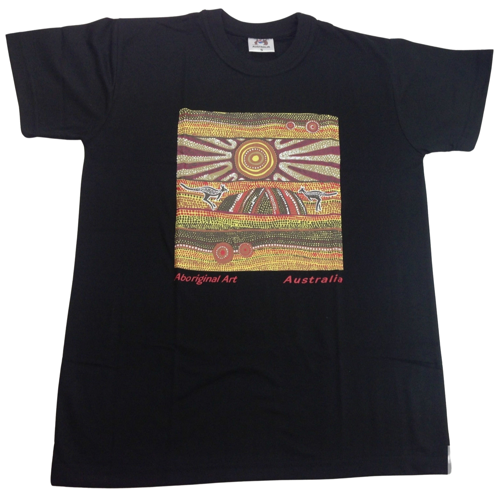 V563-BR-AUSTSHIRT-BLK-XL-202503051501-00 Mens Australia T Shirt Aboriginal Art 100% Cotton Souvenir Indigenous Tee - Black - X-Large - Image 1