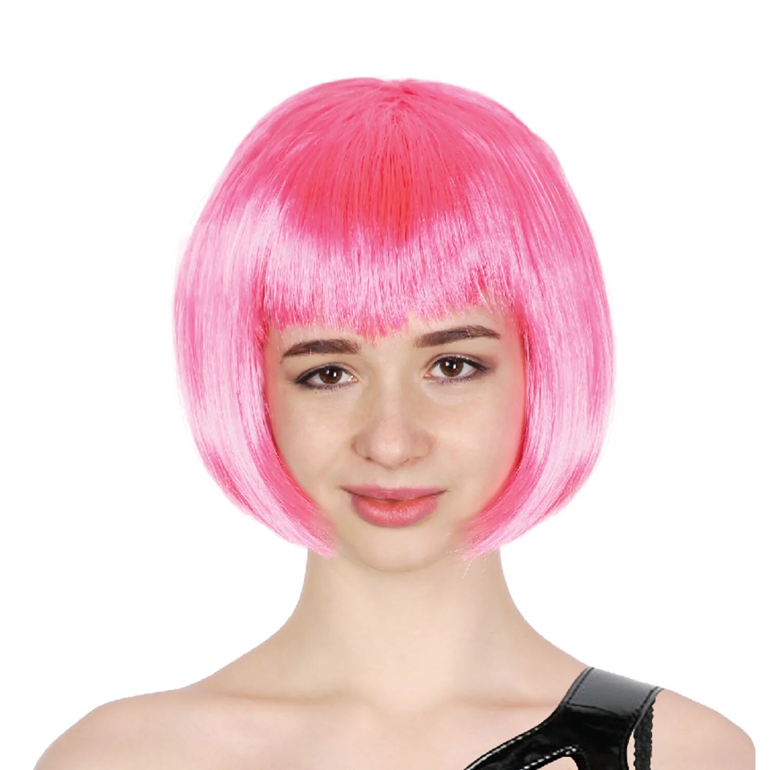 V563-BR-BOBW-HTPNK-202504221050-00 Bob Wig Costume Short Straight Fringe Cosplay Party Full Hair Womens Fancy Dress - Hot Pink - Image 1