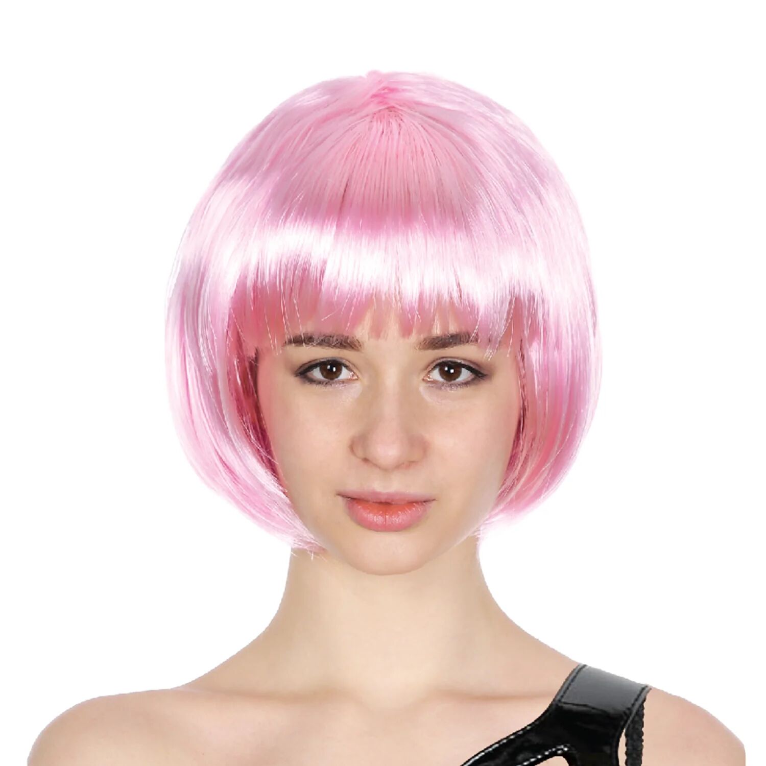 V563-BR-BOBW-LTPNK-202504071437-00 Bob Wig Costume Short Straight Fringe Cosplay Party Full Hair Womens Fancy Dress - Light Pink - Image 1