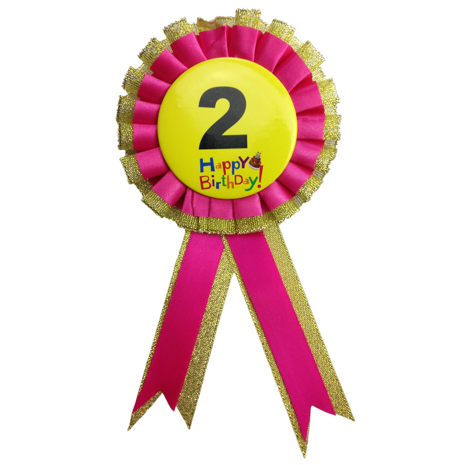 V563-BR-FANCYDRESBADGE-2PNK-202503051620-00 BIRTHDAY BADGE Party Favour Award Rosette Fancy Dress Girls Boys Childrens Kids - - Image 1