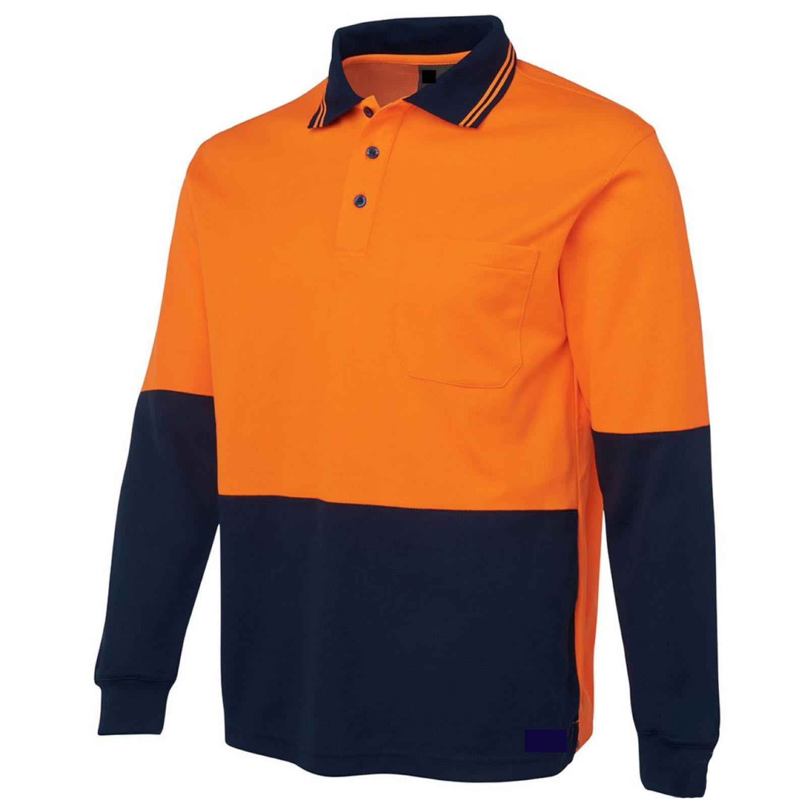 V563-BR-HIVISSHIRT-ORG-L-202503051706-00 HI VIS LONG SLEEVE POLO SHIRT Top Safety Workwear Fluro Breathable Dry WB - Orange - L - Image 1