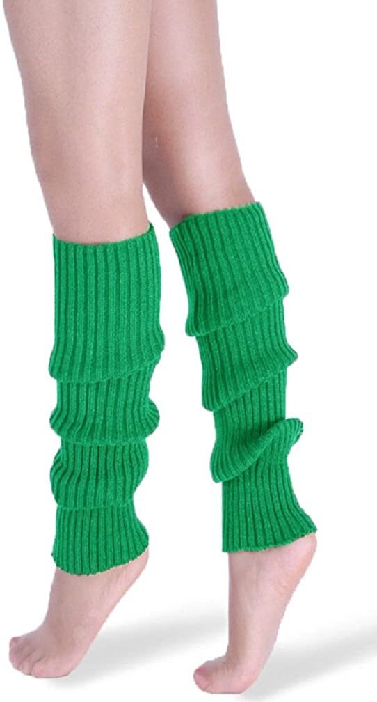 V563-BR-LEGW-GRN-202503052220-00 Pair of Womens Leg Warmers Disco Winter Knit Dance Party Crochet Legging Socks Costume - Green - Image 1