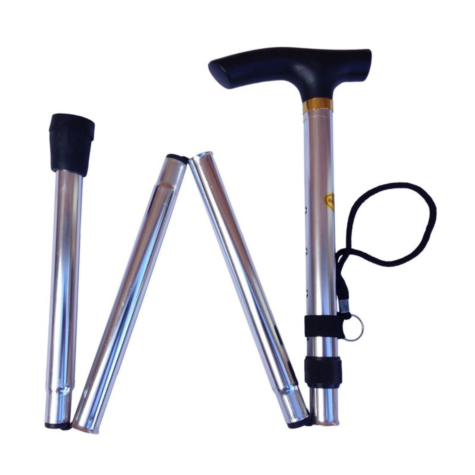 V563-BR-MWSTICK-SILVER-202503030935-00 Adjustable Metal WALKING STICK Travel Cane Folding Pole Compact Retractable Hike - Silver - Image 1