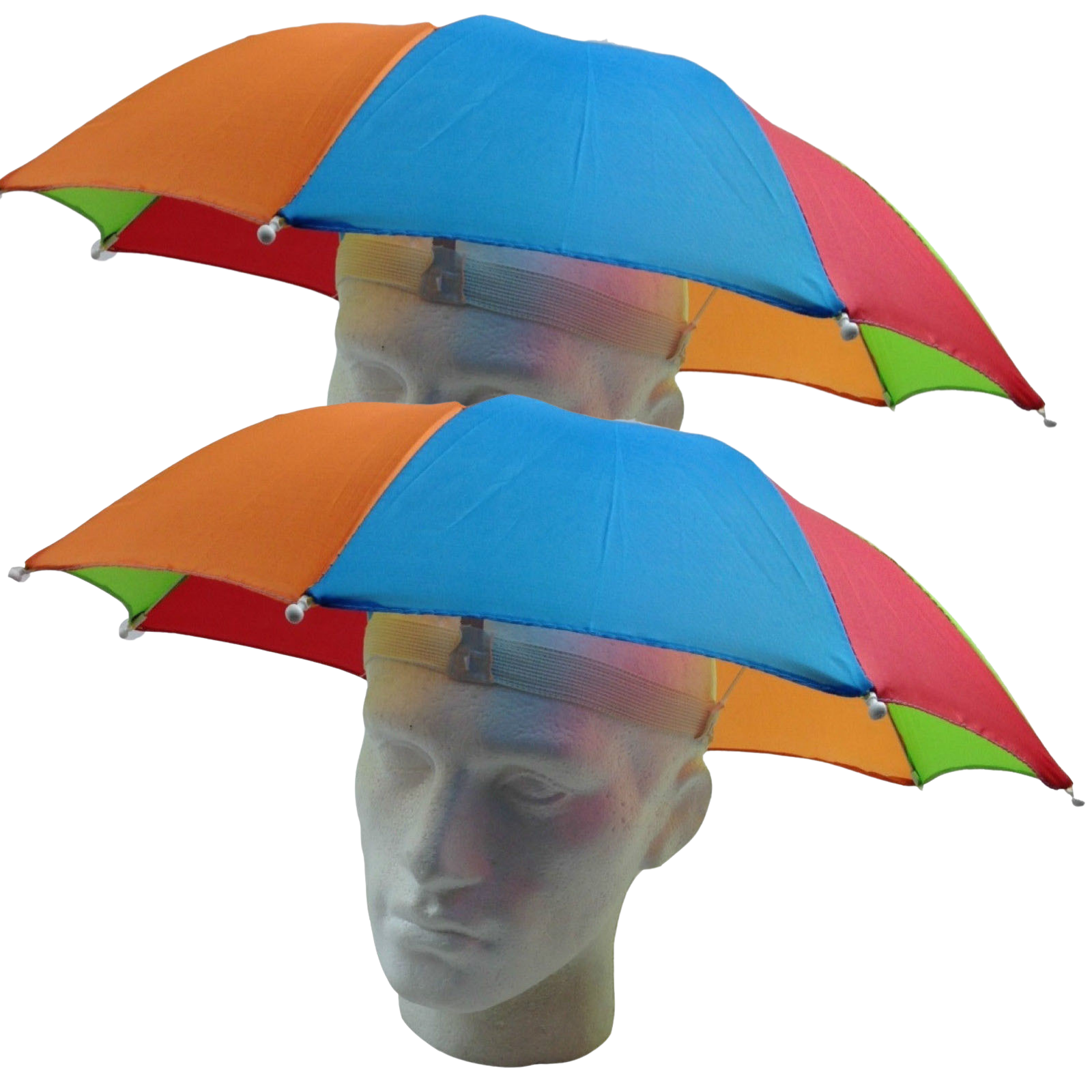 V563-BR-RBUMBRLAHAT-2-184826-00 2x RAINBOW UMBRELLA HAT Rain Beach Sun Rain Cap Costume Camping Fishing Hunting - Image 1