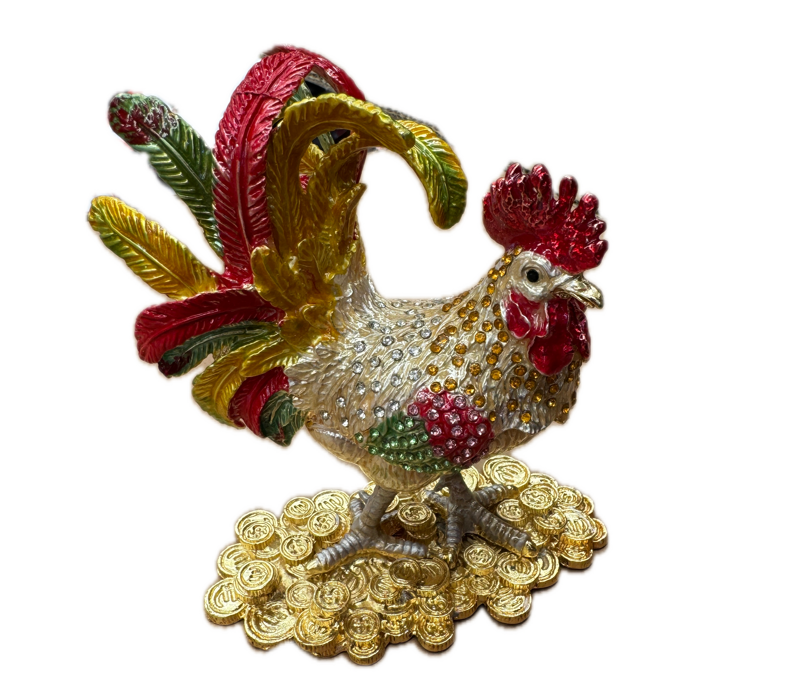 V563-BR-ROOSTERTRI-JEWLBOX-202503051610-00 ROOSTER TRINKET JEWELLERY BOX Figurine Home Decor Ornament Chicken Jewelled - Image 1