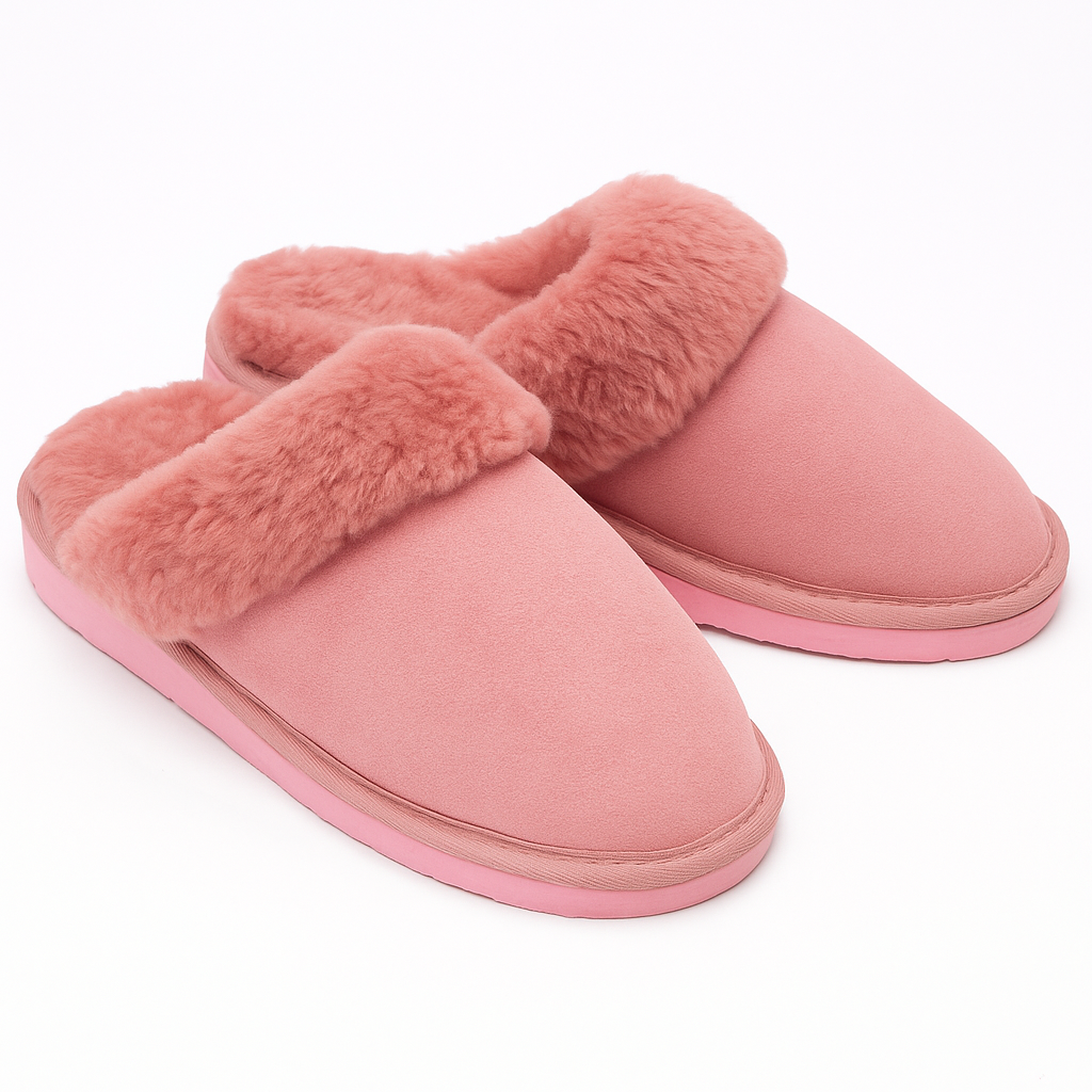 V563-BR-SHEEPSCUFFS-PNKFR-6-202506231236-00 Sheepskin Wool Womens Slippers Scuffs Slip On Winter Ugg Slippers in Pink - 6 - Image 1