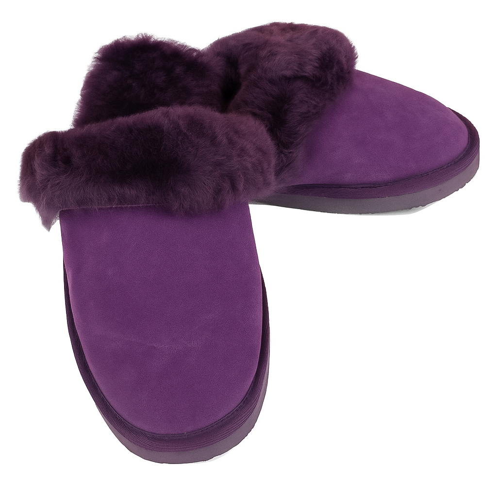 V563-BR-SHEEPSCUFFS-PURFR-8-202506231240-00 Sheepskin Wool Womens Slippers Scuffs Slip On Winter Ugg Slippers in Purple - 8 - Image 1