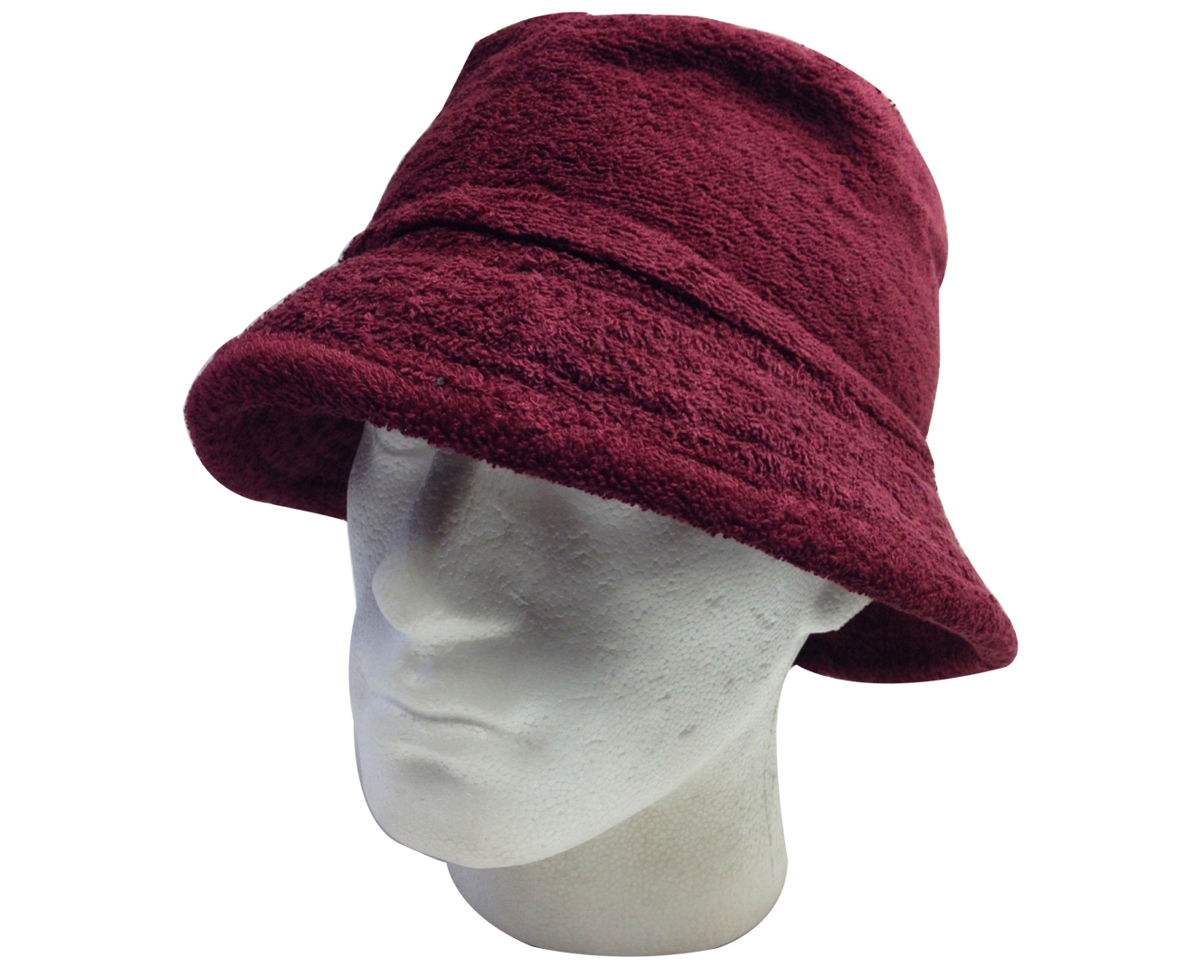 V563-BR-TTOWBUCKHAT-BUR-XL-202503051701-00 Terry Towelling BUCKET HAT Daggy Fishing Camping Lad Cap Retro 100% COTTON - Burgundy - X-Large - Image 1