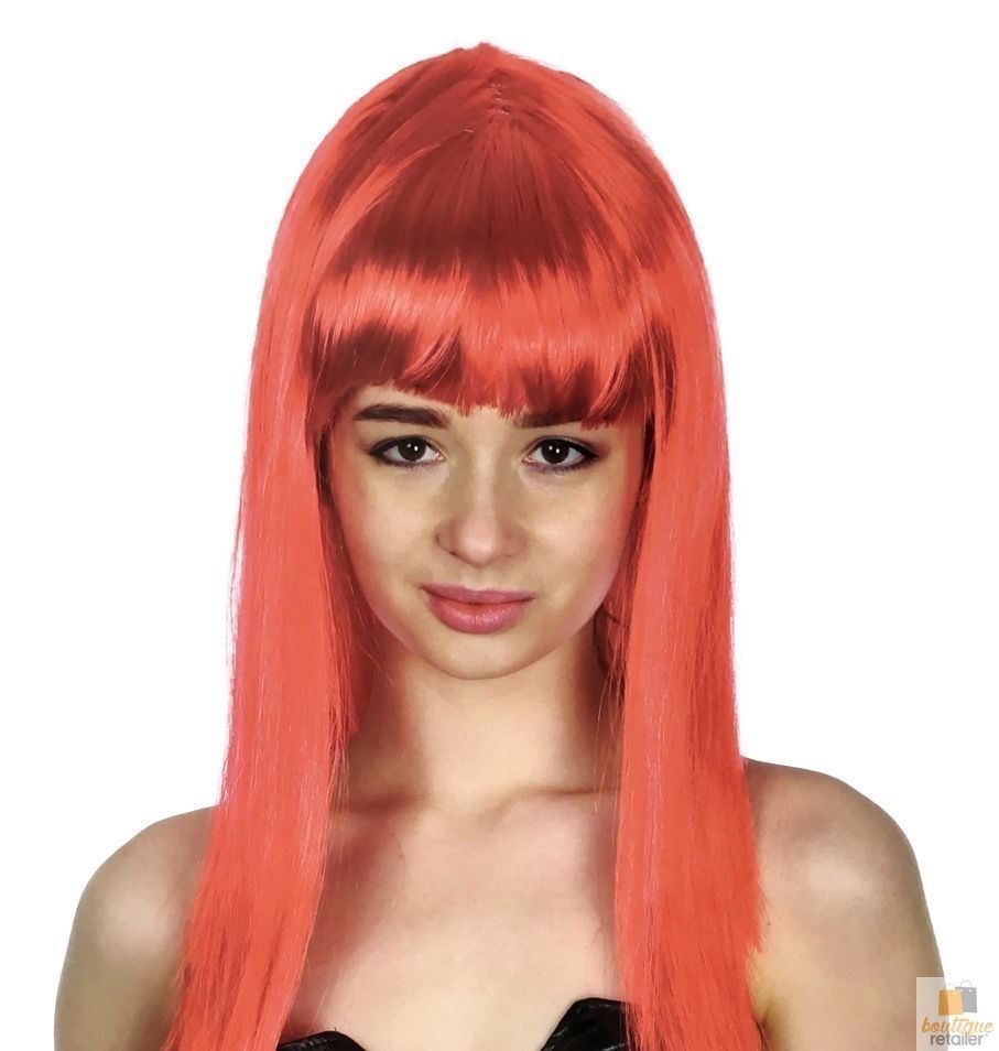 V563-BR-WSLWIG-RED_22452-184283-00 LONG WIG Straight Party Hair Costume Fringe Cosplay Fancy Dress 70cm Womens - Red (22452) - Image 1