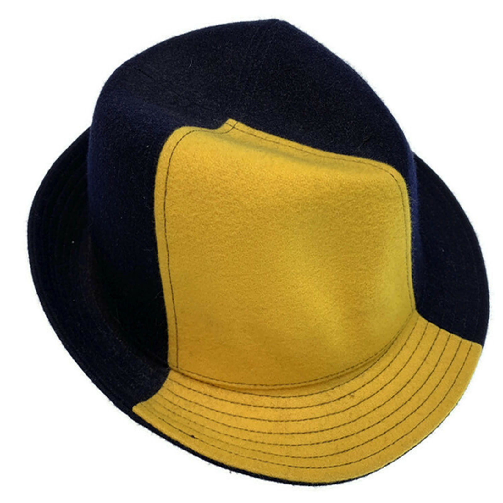 V563-BR188-L-202503051830-00 Mens Wool Trilby Hat Warm Winter Fedora Brim - Yellow/Navy Blue - Large - Image 1