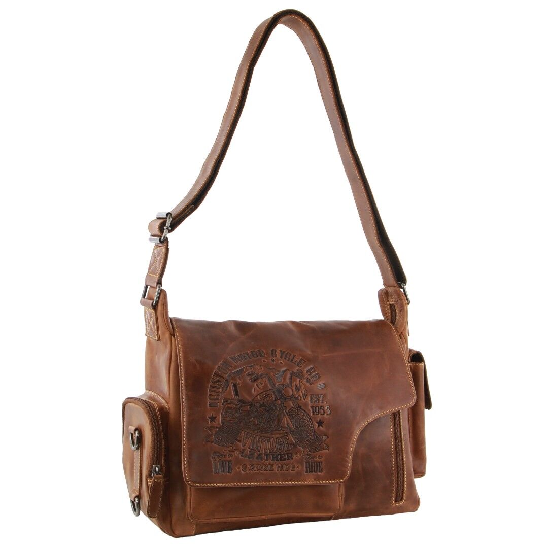 V563-BTK-9-COGN-202503061026-00 Billy The Kid Men's Genuine Leather Messenger Bag in Cognac - Image 1