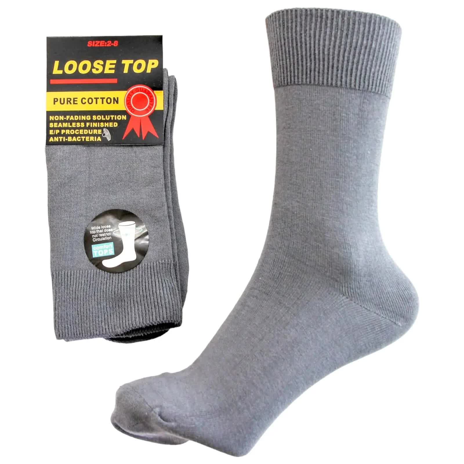 V563-COTTONLTSOX-GRY6-11-202508121531-00 1x Pair COTTON Rich LOOSE TOP SOCKS Dress Medical Circulation Diabetic Comfort - - - Image 1