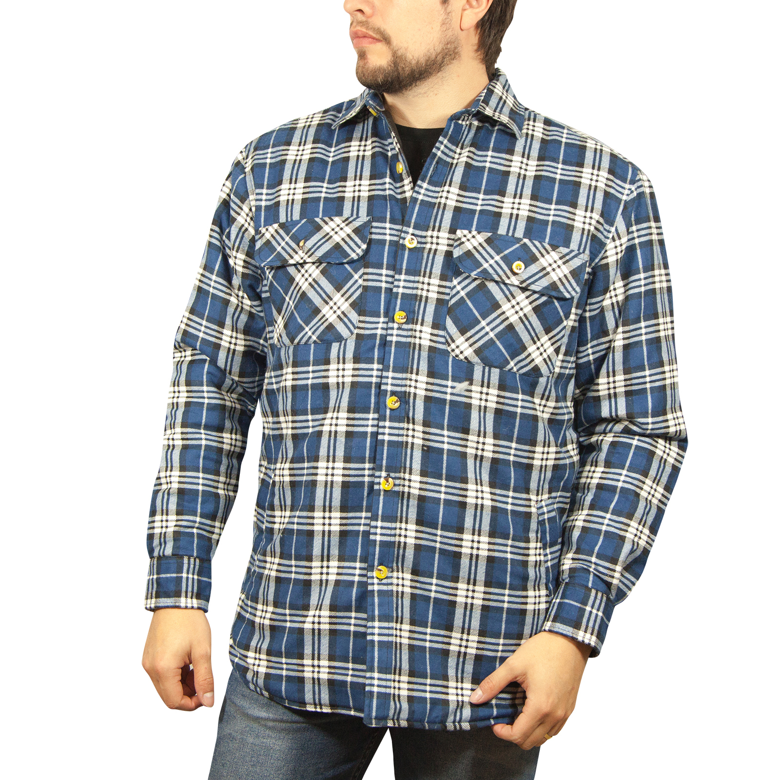 V563-FS-FP22-149-XL-174833-00 Mens Flannelette Long Sleeve Shirt 100% Cotton Check - Full Placket - Spanish Blue - XL - Image 1