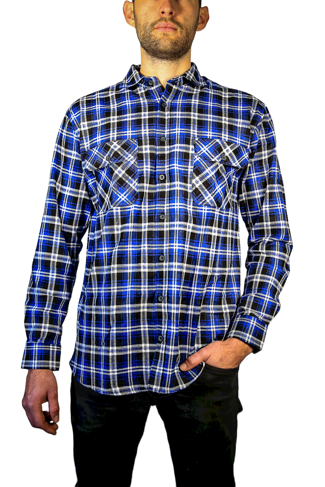 V563-FS-FP22-45-6XL-202503051615-00 Mens 100% Cotton Flannelette Shirt Long Sleeve Check Authentic Flannel - Denim - 6XL - Image 1