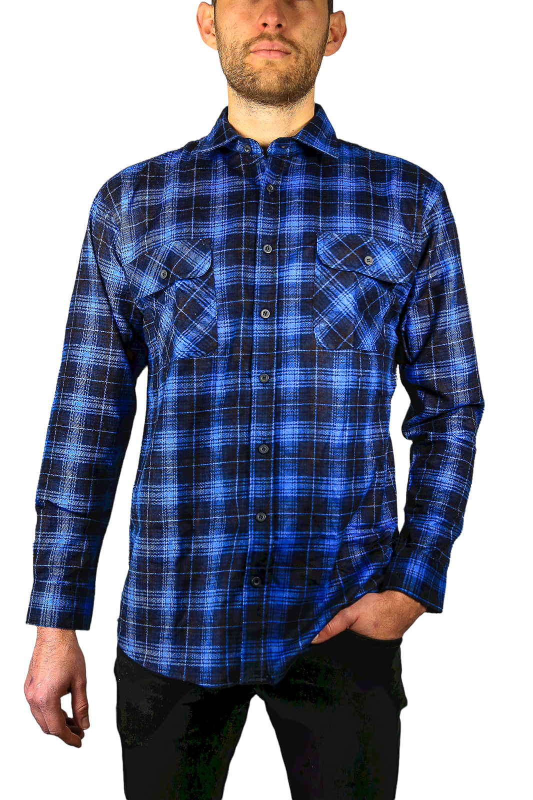V563-FS-FP22-48-XL-202503051621-00 Mens 100% Cotton Flannelette Shirt Long Sleeve Check Authentic Flannel - Blue - XL - Image 1