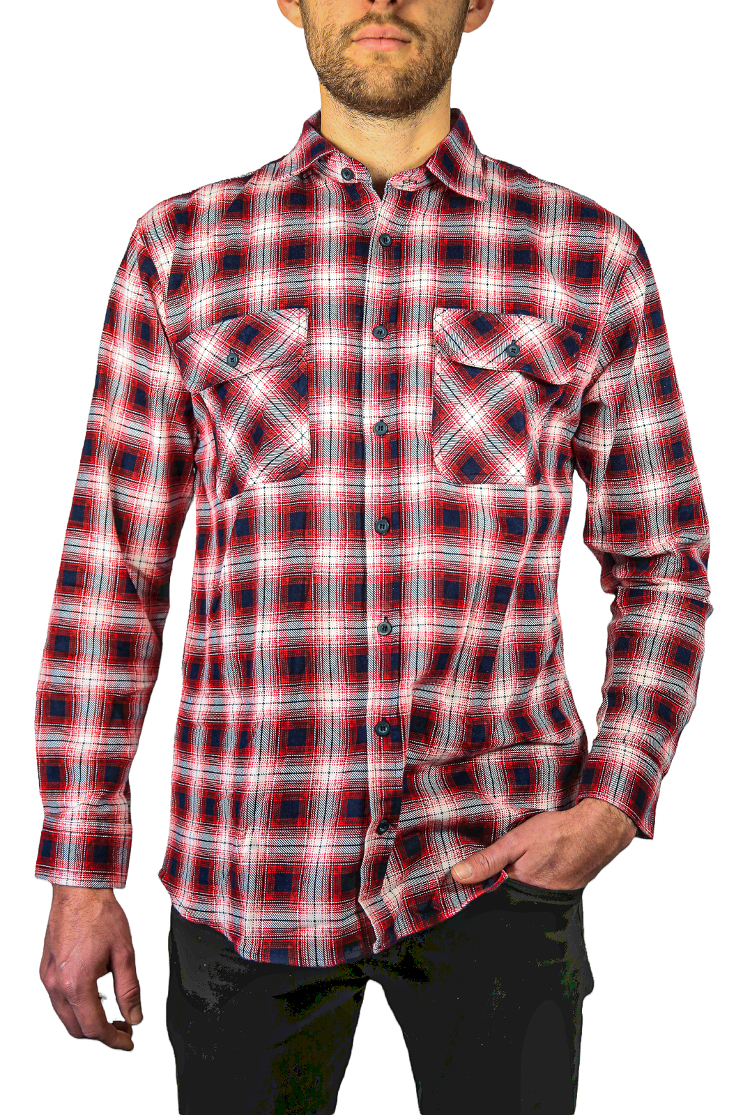 V563-FS-FP22-49-XL-202503051606-00 Mens 100% Cotton Flannelette Shirt Long Sleeve Check Authentic Flannel - Red/Navy - XL - Image 1