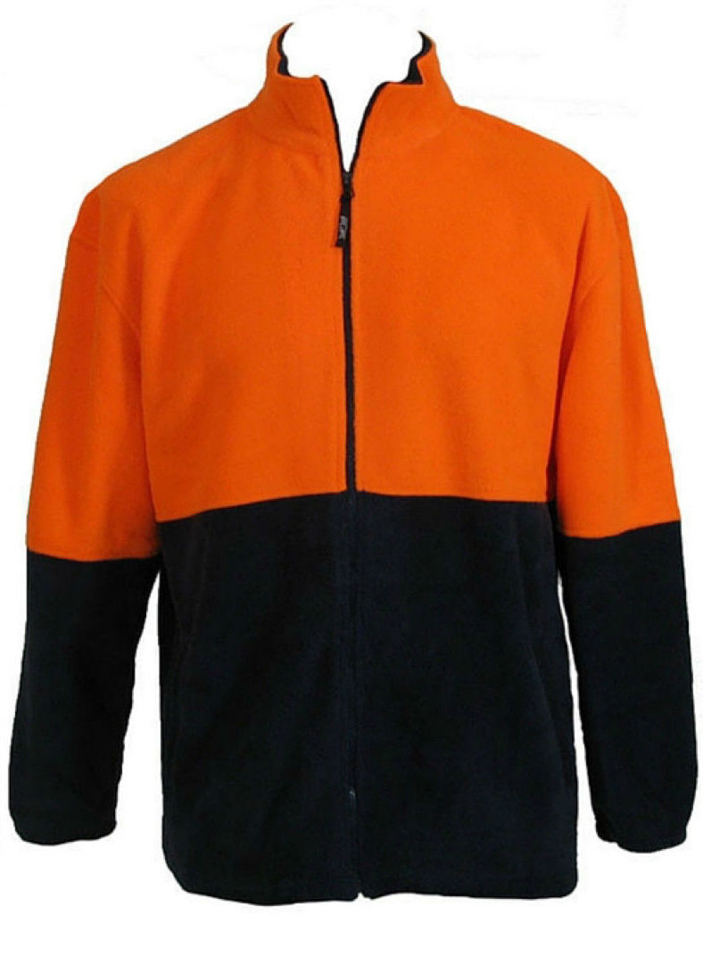 V563-HIVIS-FZWB-ORNG-XL-202503051752-00 HI VIS POLAR FLEECE Jumper Full Zip Safety Workwear Fleecy Jacket Unisex - Orange - XL - Image 1