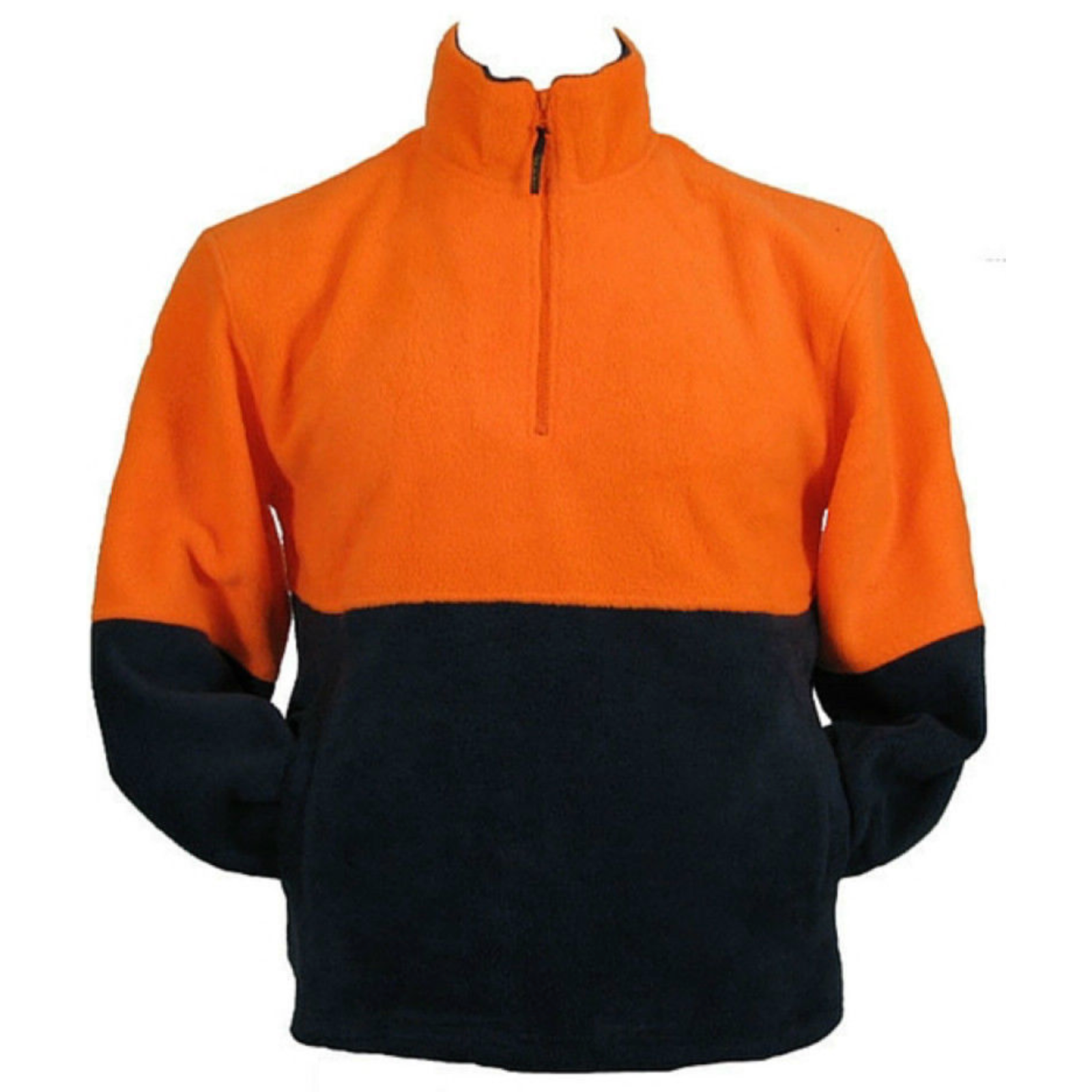 V563-HIVIS-HZWB-ORANGE-S-202503051751-00 HI VIS POLAR FLEECE Jumper 1/2 Half Zip Safety Workwear Fleecy Jacket Unisex - Orange - S - Image 1