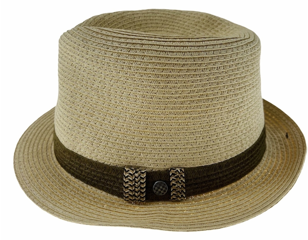 V563-HSM2622-NTRL_BRWN-S_M-167522-00 Dents Mens Straw Hat Toyo Trilby Fedora Summer Sun Stingy Brim - Natural/Brown - S/M - Image 1