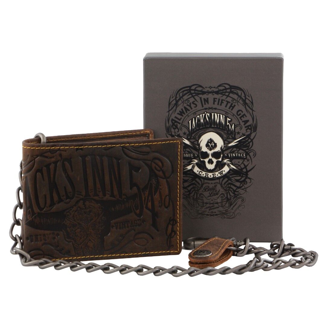 V563-JACK-19-BRN-202503061025-00 Jack's Inn Spade Mens Crazy Horse Leather Wallet with Detachable Chain in Brown - Image 1