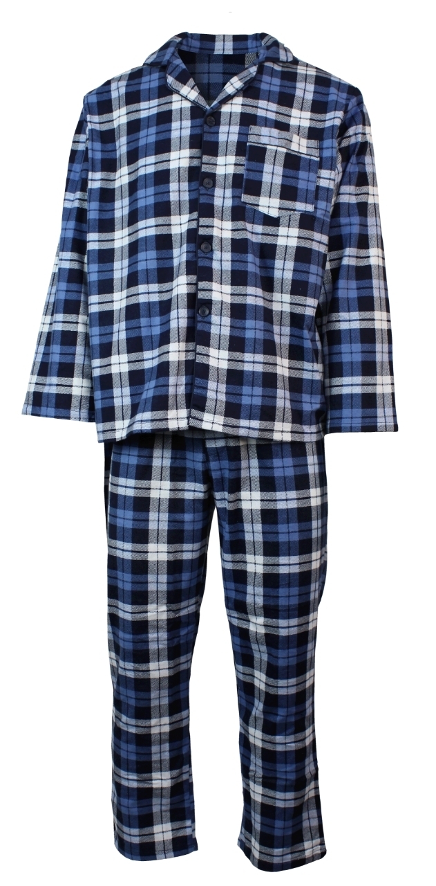 V563-JSPJ38-45-6XL-202503051431-00 Mens Plus Size Flannelette Pyjamas 100% Cotton PJs Set Top Pants in Blue Check - 6XL - Image 1