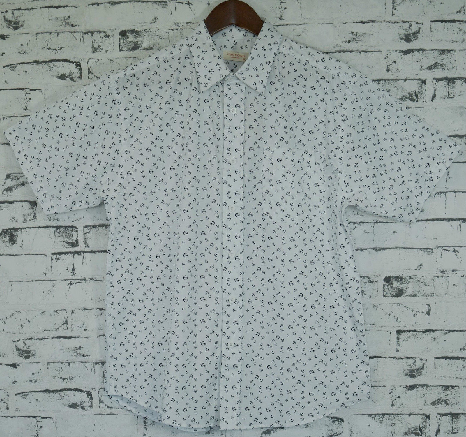 V563-MARINESHT-WHT-3XL-202503051641-00 Mens MARINE ANCHOR SHIRT 100% COTTON Surf Party Short Sleeve Vintage S-6XL - White - 3XL - Image 1