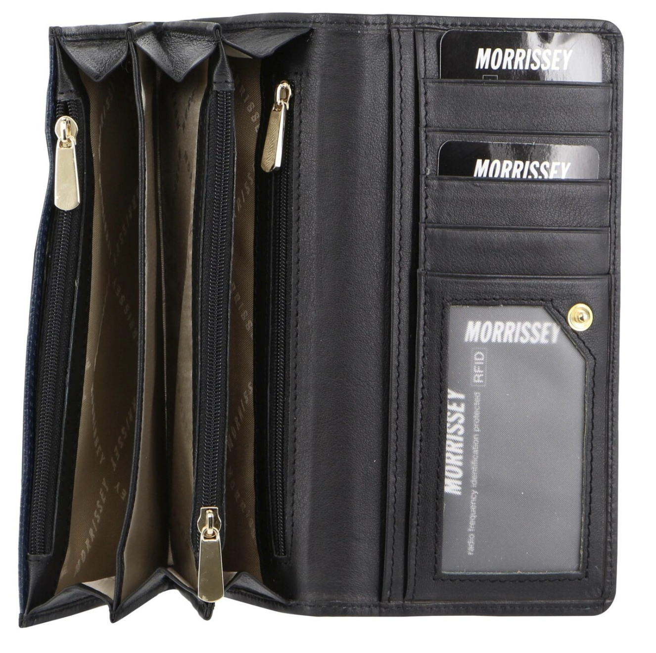 V563-MO-3034-NAVY-173284-00 Morrissey Italian Structured Leather Flap Over Ladies Wallet - Navy - Image 1