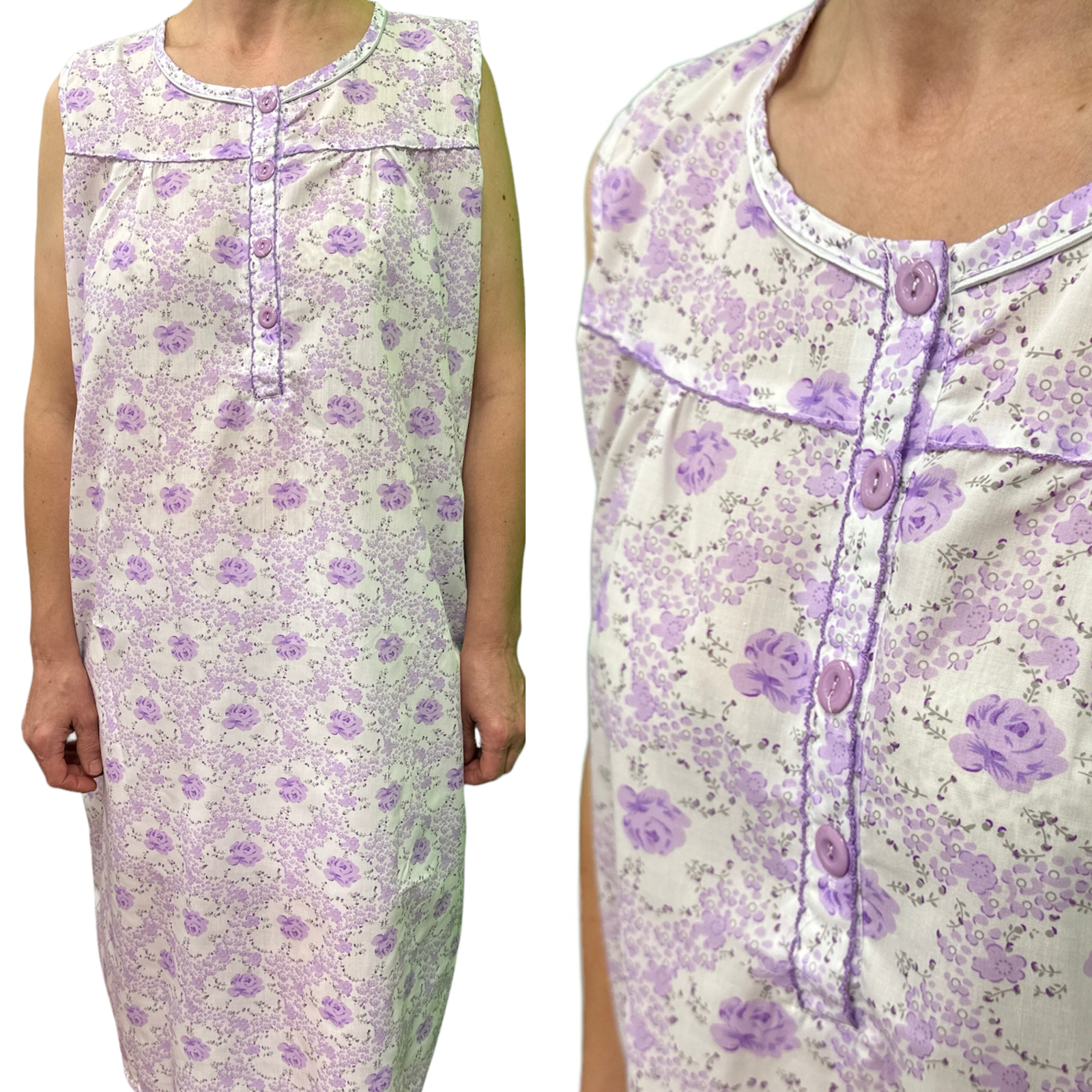 V563-NI-002-LILAC-12-202503030925-00 Womens 100% Cotton Sleeveless Nightie Gown Night Dress Pyjamas PJ Pajamas Sleep - Lilac - 12 - Image 1