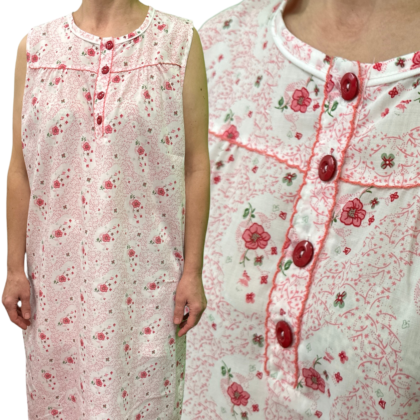 V563-NI-002-PINK-14-202503030926-00 Womens 100% Cotton Sleeveless Nightie Gown Night Dress Pyjamas PJ Pajamas Sleep - Pink - 14 - Image 1