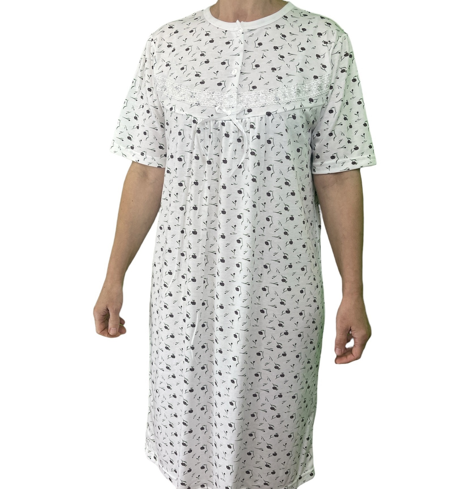 V563-NI-006-PURPLE-12-202503051621-00 Womens Ladies Cotton Nightie Night Gown Slip Petticoat PJs Sleepwear Dress - White/Purple - 12 - Image 1