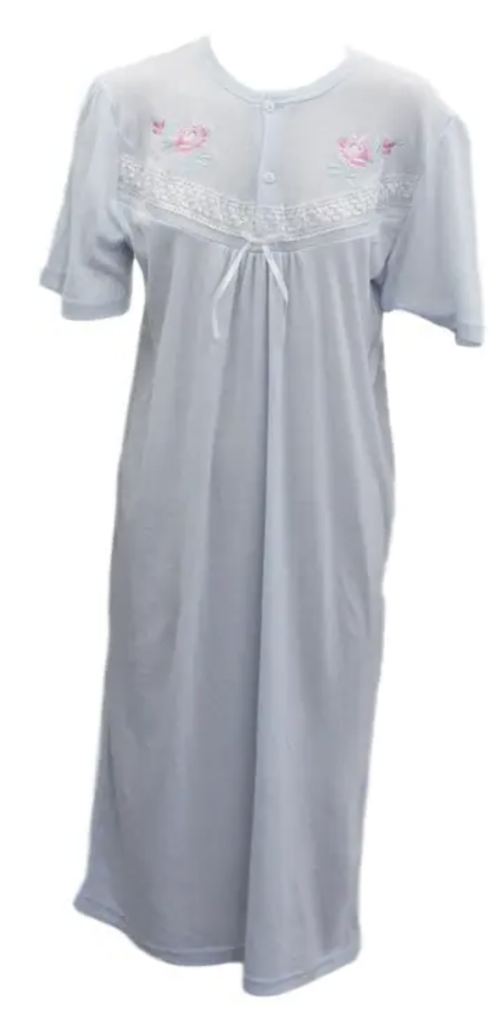 V563-NI-013_BLUE_16-202503120953-00 Womens Ladies Cotton Blend Nightie Night Gown Pajamas Pyjamas Sleepwear PJ - Blue - 16 - Image 1