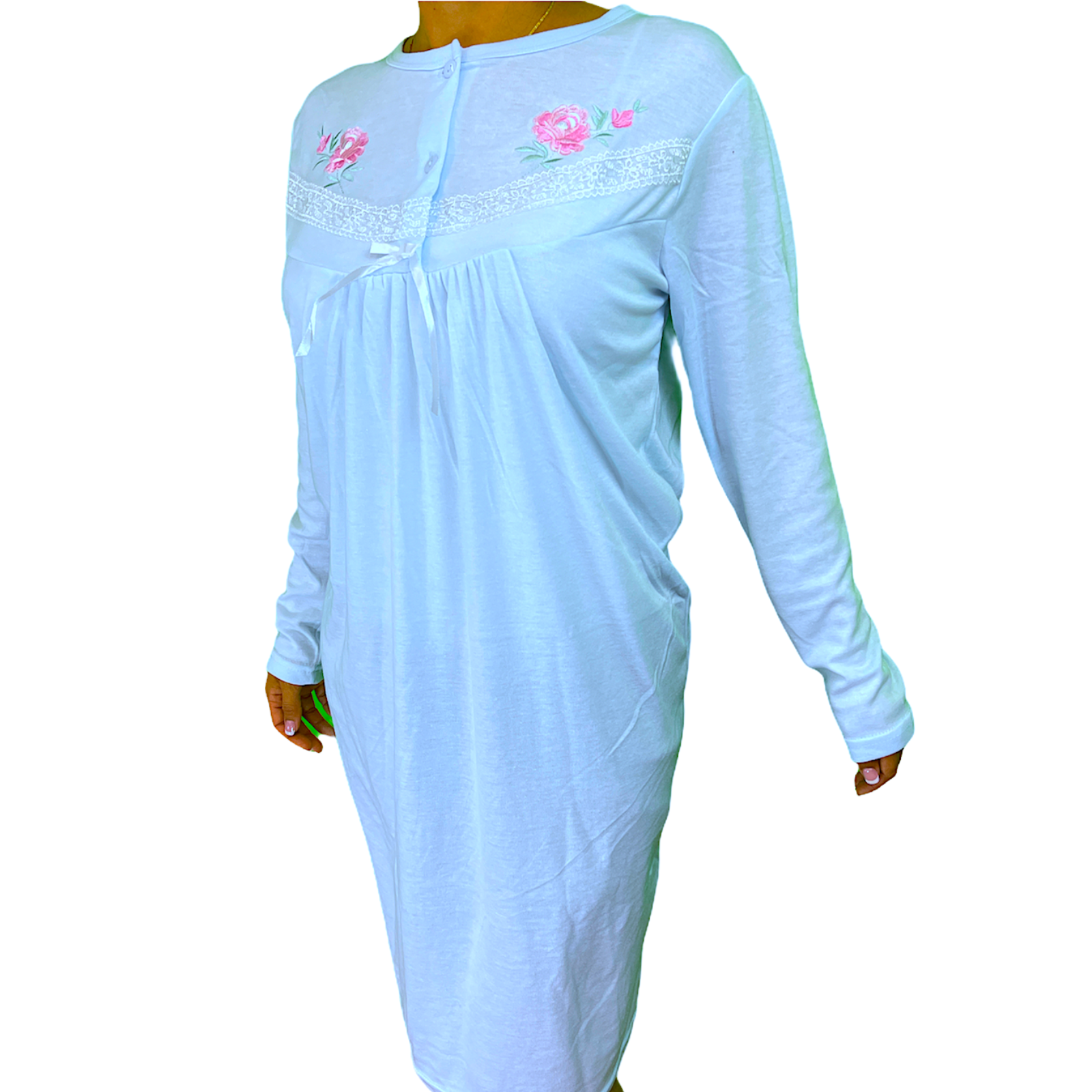 V563-NI-016-BLUE-12-202503051625-00 Womens Ladies Cotton Nightie Night Gown Pajamas Pyjamas Sleepwear PJ - Blue - 12 - Image 1