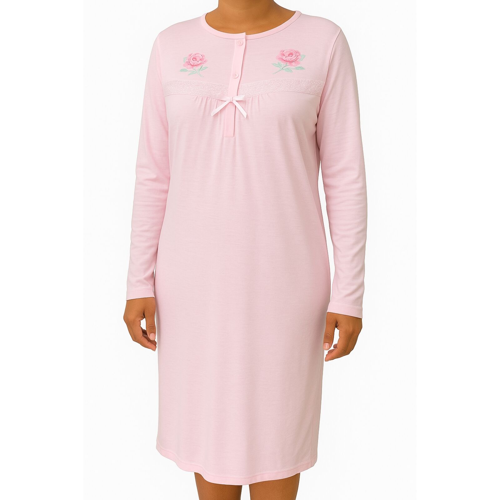 V563-NI-016-PINK-12-202504071439-00 Womens Ladies Cotton Nightie Night Gown Pajamas Pyjamas Sleepwear PJ - Pink - 12 - Image 1