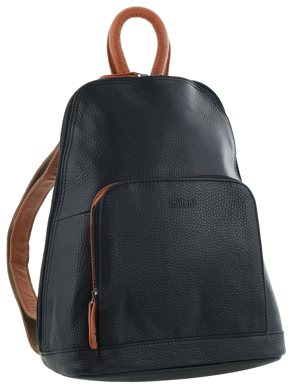 V563-NL-10767-BLACK_COGNAC-197255-00 Milleni Genuine Italian Leather Soft Nappa Leather Backpack Bag Travel - Black/Cognac - Image 1