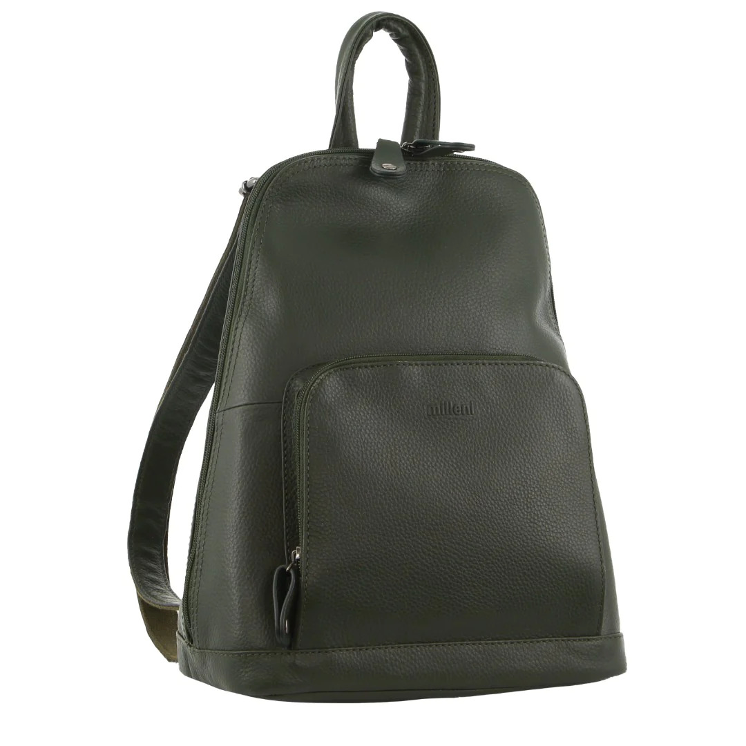 V563-NL-10767-GRAPE_LEAF-140598-00 Milleni Womens Twin Zip Backpack Nappa Italian Leather Travel Bag - Grape Leaf - Image 1