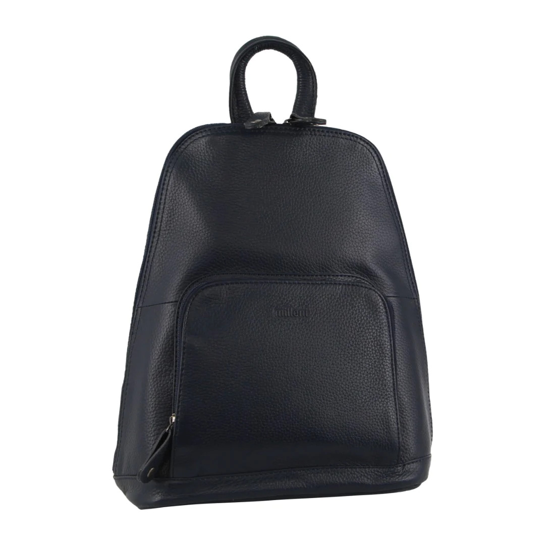 V563-NL-10767-NAVY-140600-00 Milleni Womens Twin Zip Backpack Nappa Italian Leather Travel Bag - Navy - Image 1