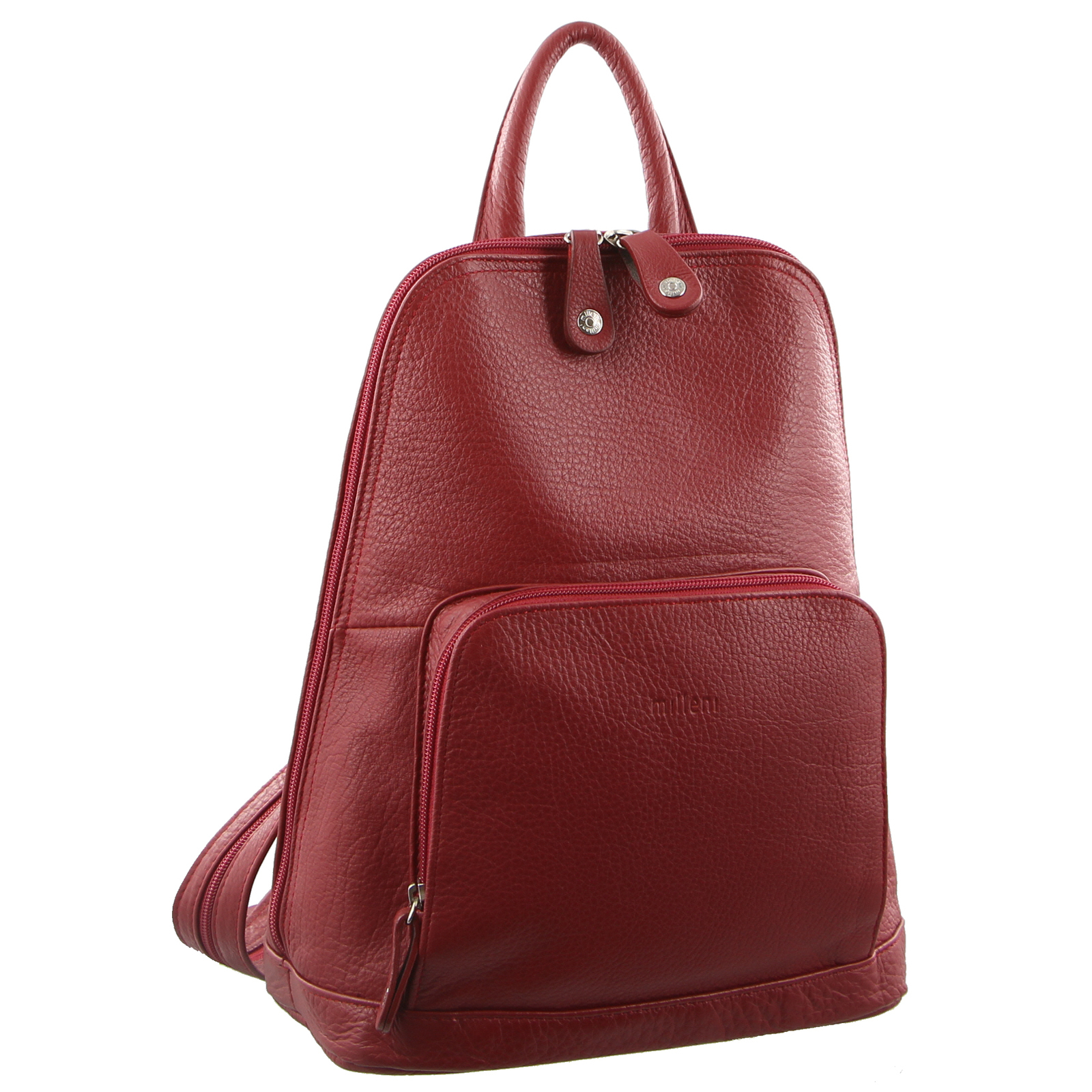 V563-NL-10767-RED-140660-00 Milleni Womens Twin Zip Backpack Nappa Italian Leather Bag Travel - Red - Image 1