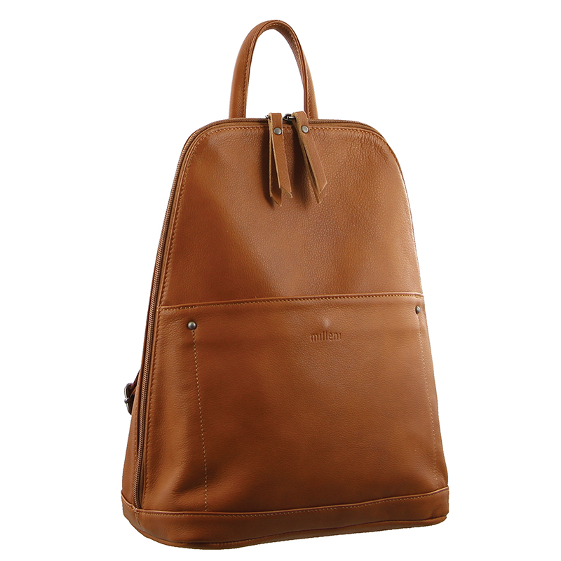 V563-NL-2442-COGNAC-140628-00 Milleni Ladies Genuine Italian Leather Backpack Bag Twin Zip - Cognac - Image 1