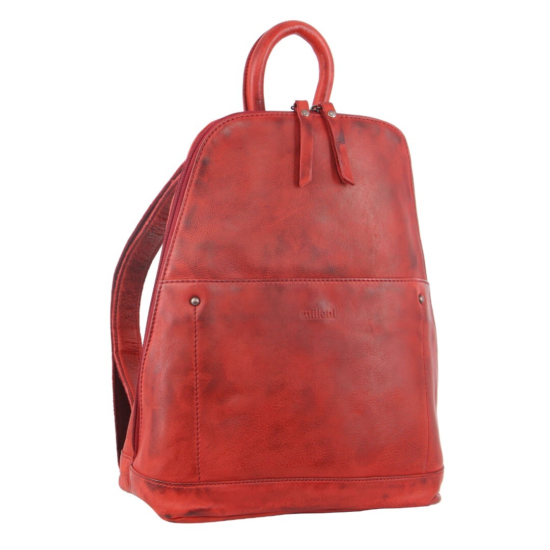 V563-NL-2442-RED-140629-00 Milleni Genuine Italian Leather Soft Leather Backpack Travel Bag - Red - Image 1