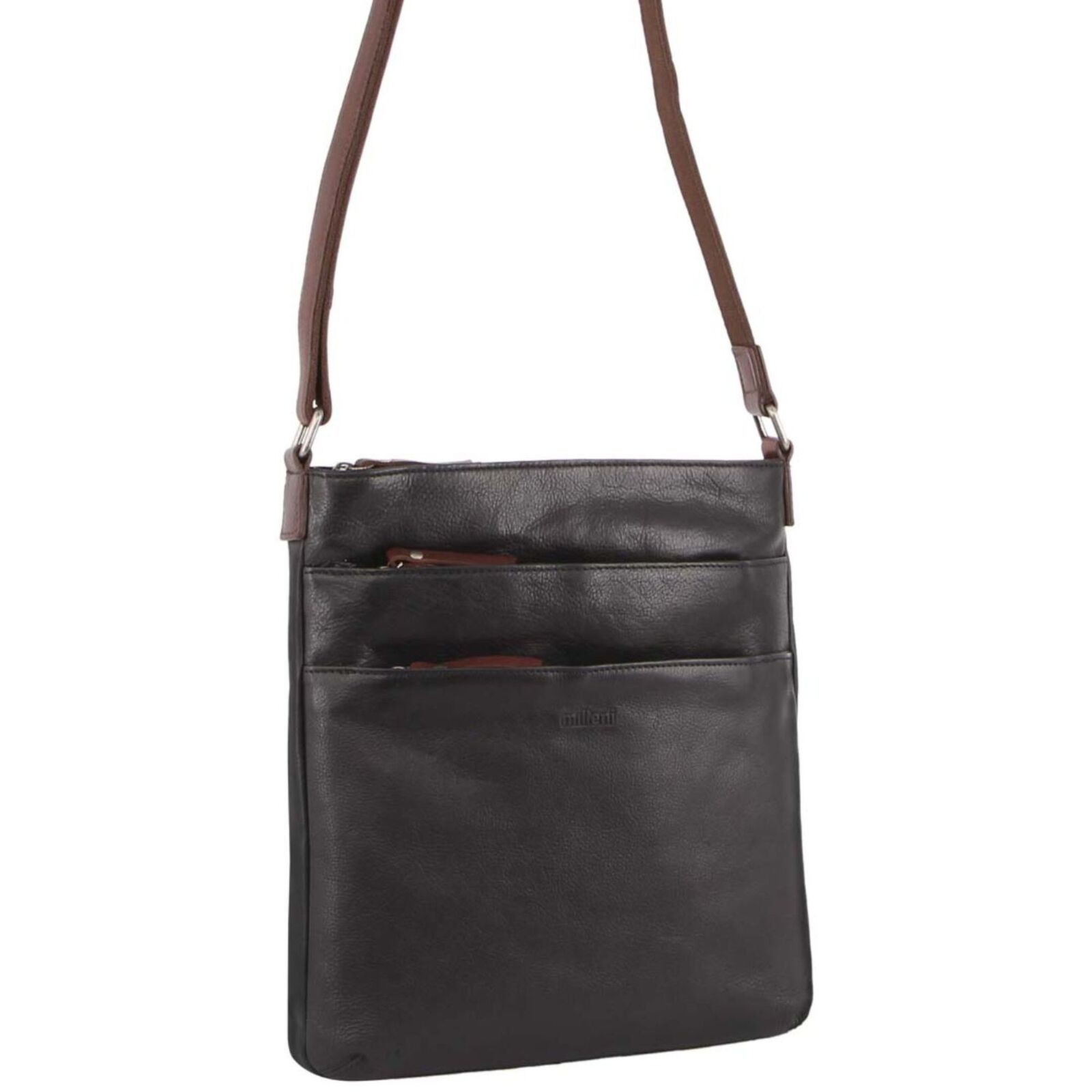 V563-NL2439-BLACK_CHESTNUT-140605-00 Milleni Womens Italian Leather Bag Soft Nappa Leather Cross-Body Travel - Black/Chestnut - Image 1